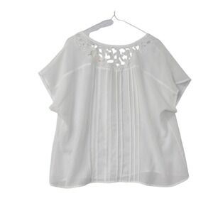 XL Ceo White Lace Neck Detail Short Sleeve Blouse Top